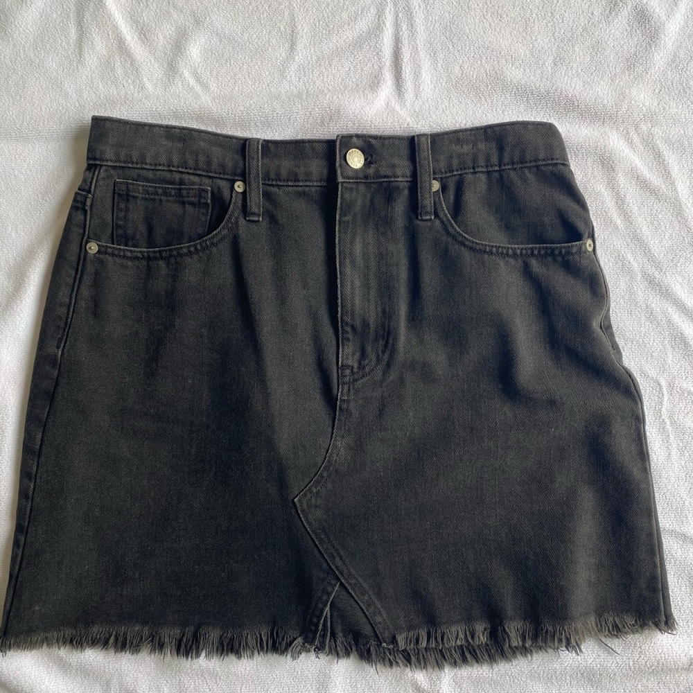 Madewell Black Denim Mini Skirt with Frayed Hem